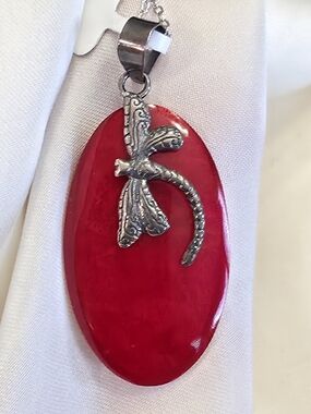 Bali Legacy Sponge Coral, Sterling Silver, Dragonfly Pendant W Chain
